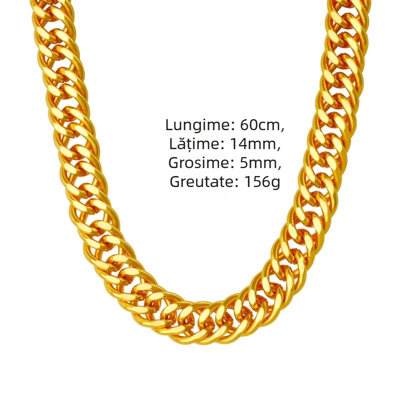 Lant de bărbați cu placare aur, grosime 14 mm, lanț plat robust