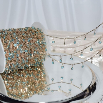 Lanț DIY cu tijă rotundă și cristal albastru – accesorii Hanfu pentru păr, lanț pentru frunte, colier