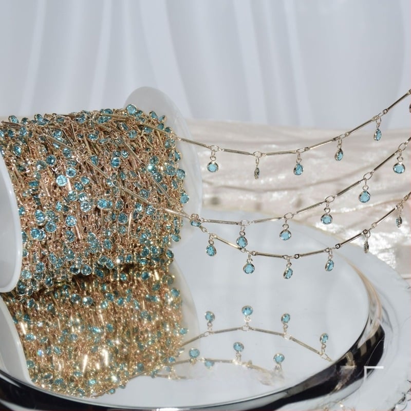 Lanț DIY cu tijă rotundă și cristal albastru – accesorii Hanfu pentru păr, lanț pentru frunte, colier