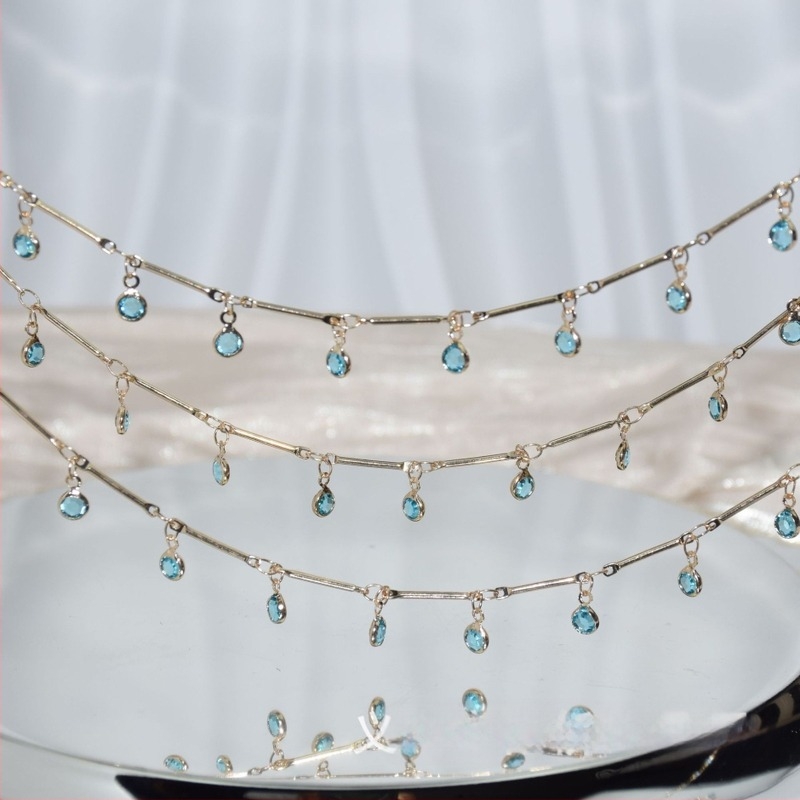 Lanț DIY cu tijă rotundă și cristal albastru – accesorii Hanfu pentru păr, lanț pentru frunte, colier