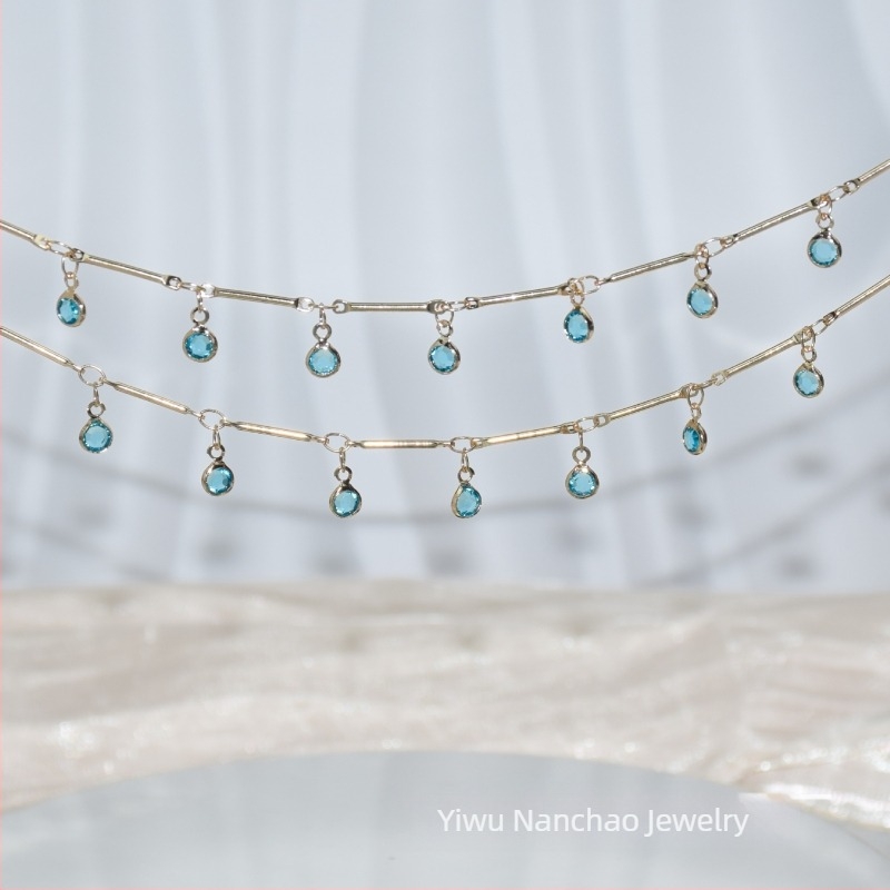 Lanț DIY cu tijă rotundă și cristal albastru – accesorii Hanfu pentru păr, lanț pentru frunte, colier