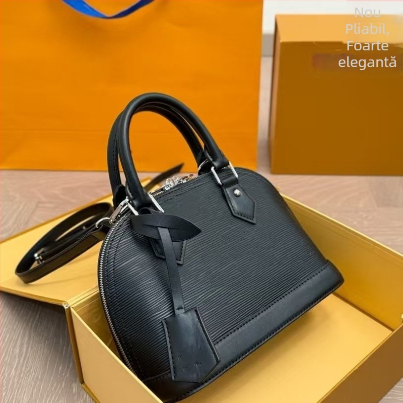 Geantă din piele naturală, în formă de scoică, cu fermoar, pentru umăr sau crossbody, capacitate medie