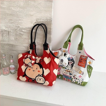 Geantă mini din pânză în formă de scoică — design desen animat pentru umăr