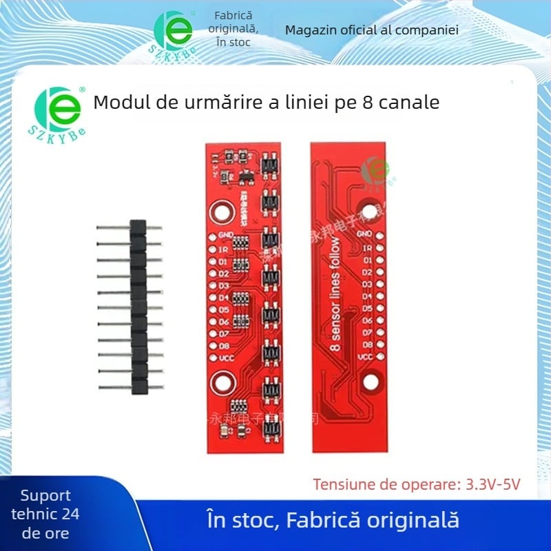 Modul de urmărire a liniei cu 8 canale, robot inteligent de urmărire a liniei cu evitare obstacole și detecție infraroșu