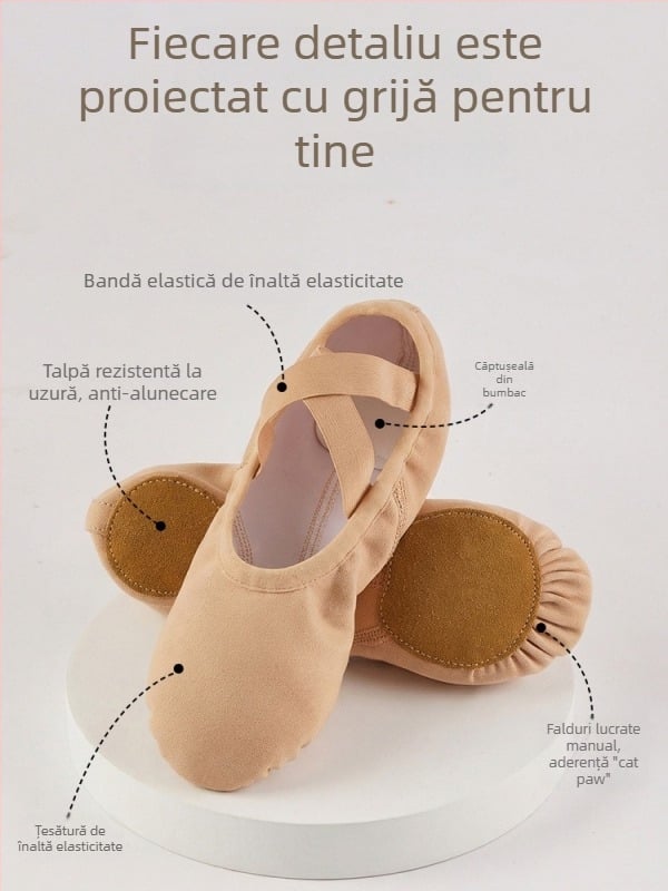 0113 Pantofi de dans din material elastic, talpă moale, stil balet cu labă de pisică, pentru adulți, dans modern și yoga