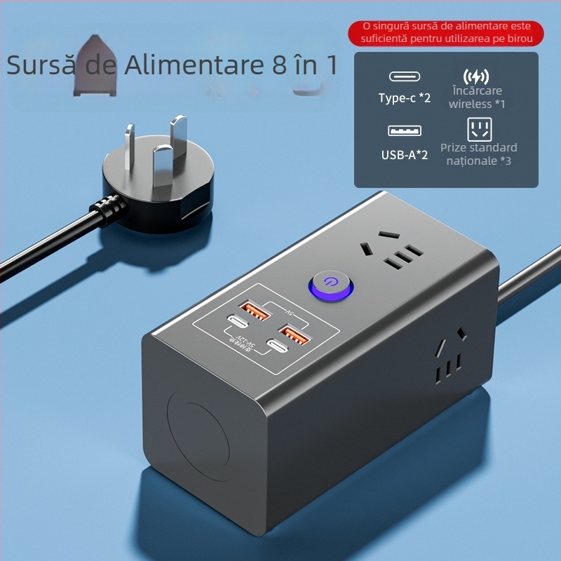 Priză inteligentă cu încărcare wireless pentru telefon, multifuncțională, USB încărcare rapidă, prelungitor pentru uz casnic sau cămin
