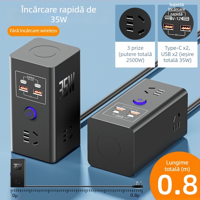 Priză inteligentă cu încărcare wireless pentru telefon, multifuncțională, USB încărcare rapidă, prelungitor pentru uz casnic sau cămin