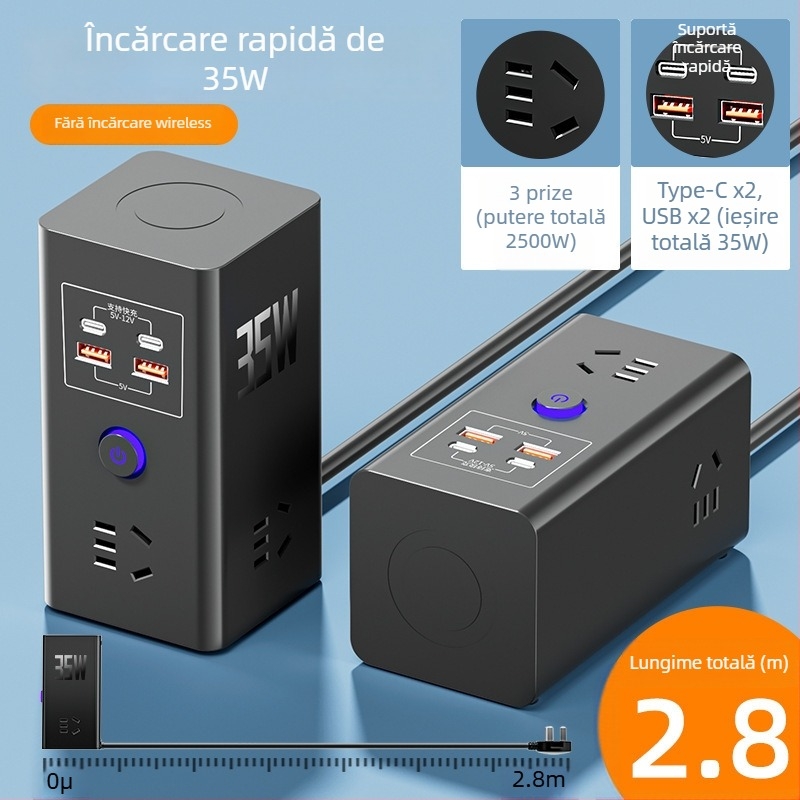 Priză inteligentă cu încărcare wireless pentru telefon, multifuncțională, USB încărcare rapidă, prelungitor pentru uz casnic sau cămin