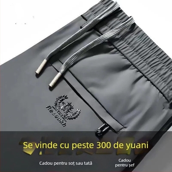 Pantaloni bărbați din ice silk, talie elastică, croi lejer, pantaloni sport subțiri casual de vară
