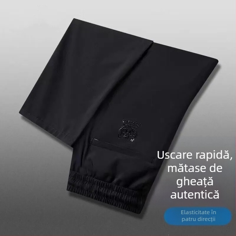 Pantaloni bărbați din ice silk, talie elastică, croi lejer, pantaloni sport subțiri casual de vară