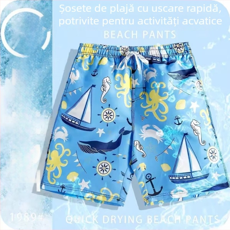 Șorturi casual cu imprimeu floral, uscate rapid, croială lejeră, șorturi de plajă pentru bărbați și femei, mărime mare