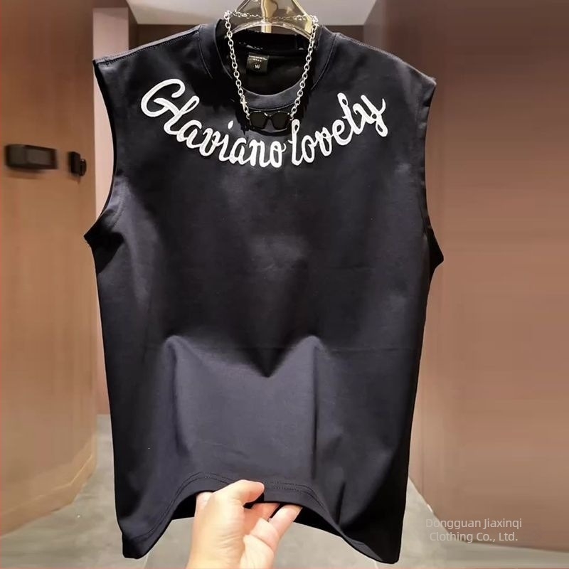Vesta fără mâneci de vară cu guler rotund, imprimare în stil american, croială largă, top sport unisex