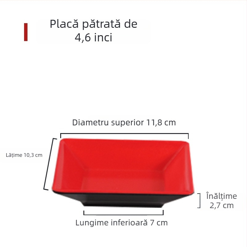 Veselă melamină cu aspect porțelan: boluri pentru dip la hot pot, boluri pentru sosuri, boluri pentru sos de soia și oțet, ceașcă de apă roșu-negru, farfurii rotunde pentru preparate reci