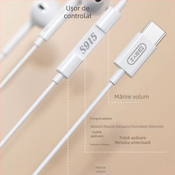 Căști stereo Type-C cablate, cu cip digital, compatibile cu iPhone 15, model S915