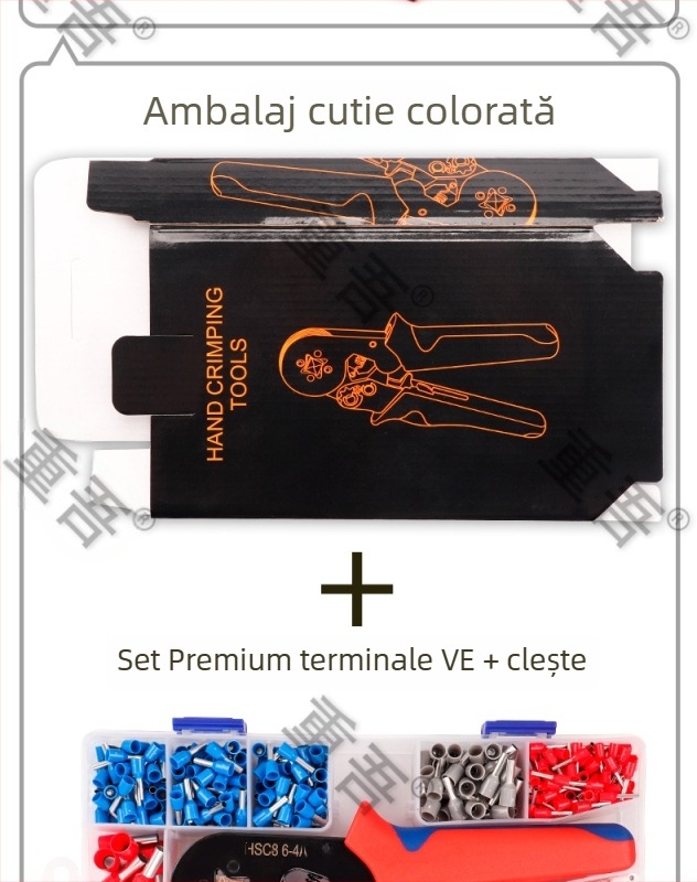 Set VE terminale de tip tub, 1200 buc., în cutie, conectori cu pini, capete de tip tub E