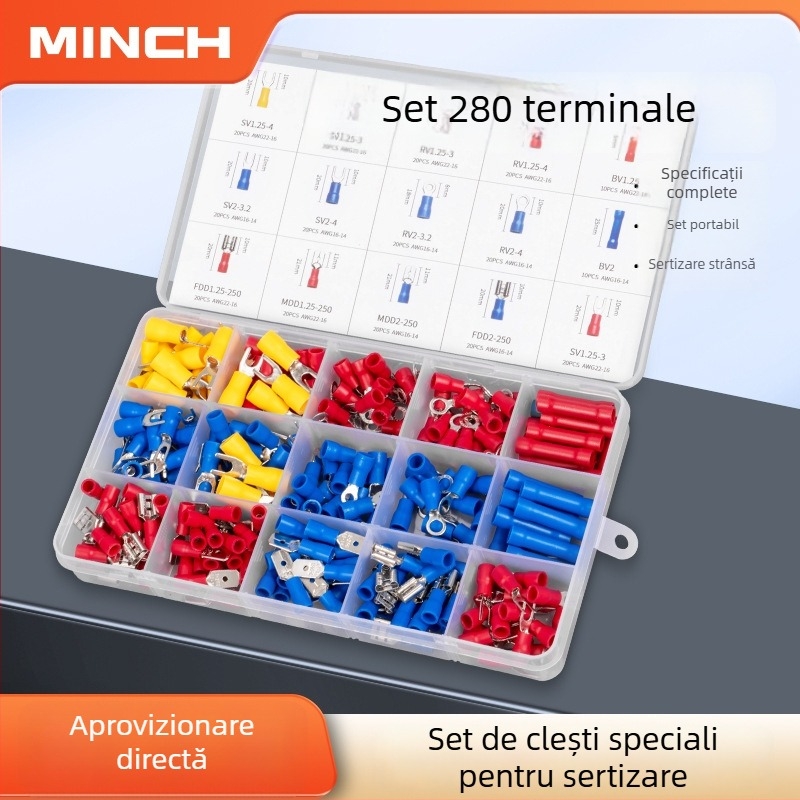 Set terminal tubular preizolat, cu clește, pini pentru panoul de comutare, mufe din cupru prin presare la rece