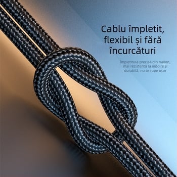 Cablu de încărcare împletit 4-în-1 pentru iPhone 16 și dispozitive Huawei, încărcare rapidă USB-C/Micro-USB/Mini-USB, lungime 1,2 m