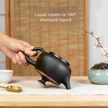 Ceainic mare din lut violet, creativ, portabil și rotativ, pentru uz casnic, realizat manual, stil vintage, în cutie cadou