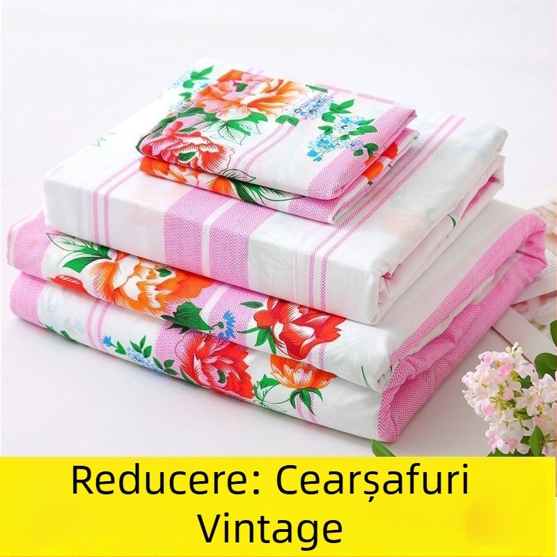 Set de cearșafuri și husă de pilotă în stil Shanghai, vintage, gros pentru paturi duble și single, imprimeu vegetal, țesătură simplă, fibră sintetică.