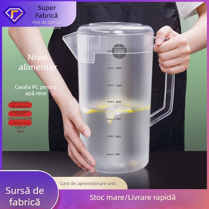 Cană de apă rece din PC pentru magazin de milk tea, mare capacitate, cu capac, rezistent la temperaturi înalte, cu scară de măsură, pentru ceai și suc