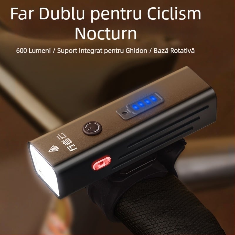 Lumină față pentru bicicletă, ciclism nocturn, reîncărcabilă, din aliaj de aluminiu, impermeabilă, montură cu eliberare rapidă