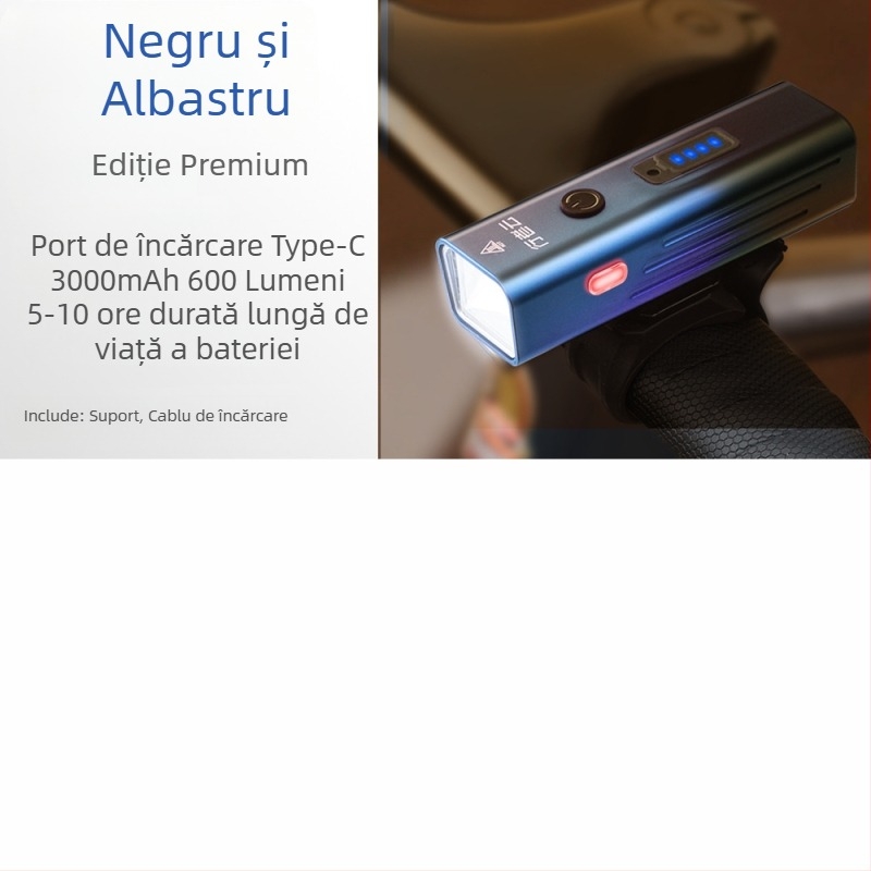 Lumină față pentru bicicletă, ciclism nocturn, reîncărcabilă, din aliaj de aluminiu, impermeabilă, montură cu eliberare rapidă