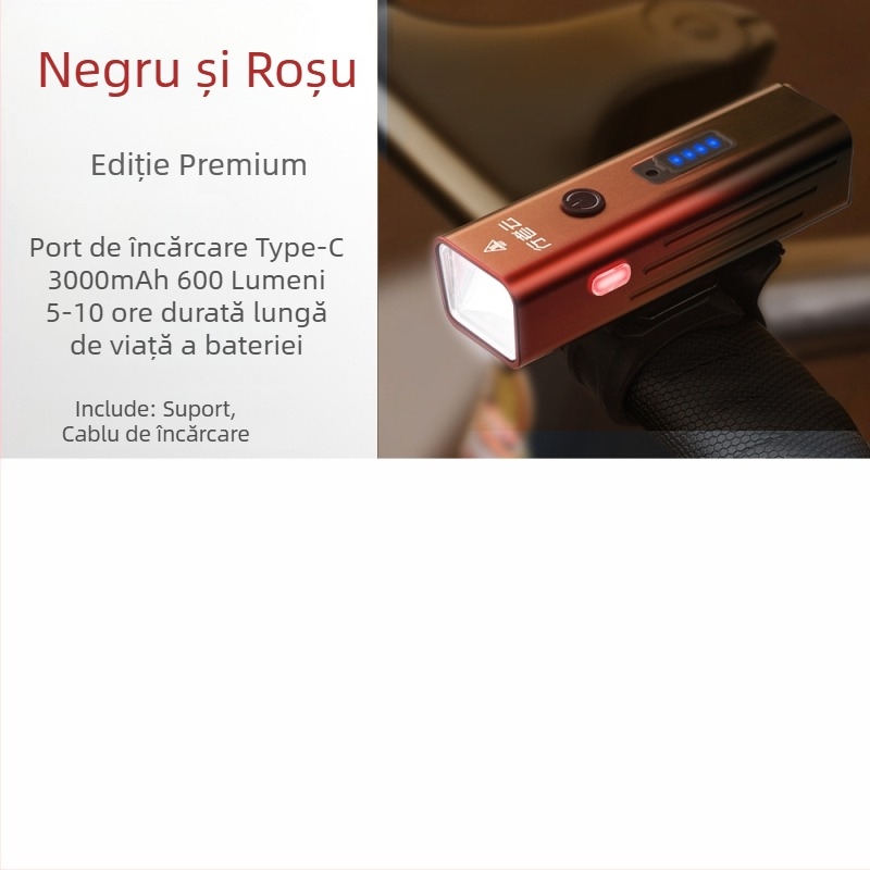 Lumină față pentru bicicletă, ciclism nocturn, reîncărcabilă, din aliaj de aluminiu, impermeabilă, montură cu eliberare rapidă