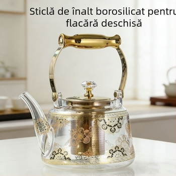 Ceainic din sticlă borosilikat de înaltă calitate, cu mâner, compatibil cu flacără deschisă, rezistent la temperaturi înalte, pentru ceai