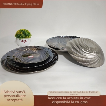 Platou premium din sticlă pentru fructe, pentru sufragerie, farfurie rotundă mare pentru bomboane, cu model în spirală închis