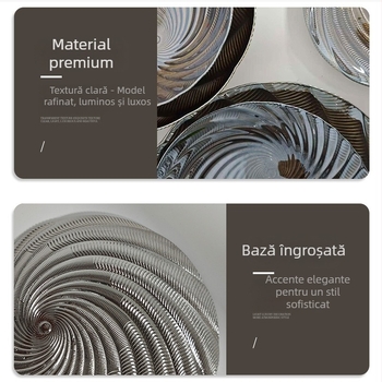 Platou premium din sticlă pentru fructe, pentru sufragerie, farfurie rotundă mare pentru bomboane, cu model în spirală închis
