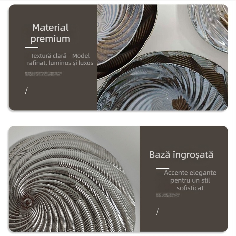 Platou premium din sticlă pentru fructe, pentru sufragerie, farfurie rotundă mare pentru bomboane, cu model în spirală închis