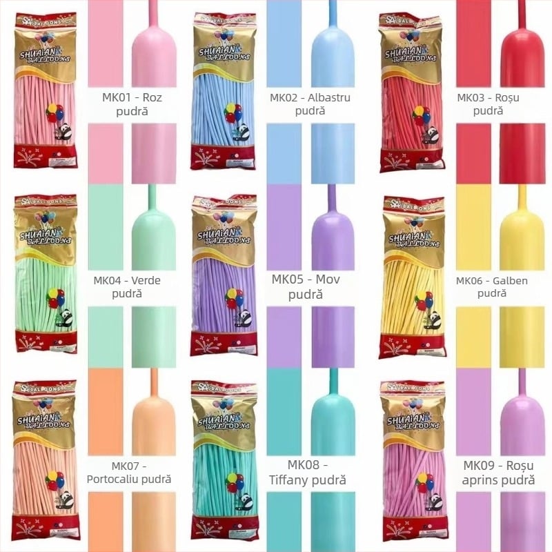 Baloni din latex lungi, culoare macaron, pachet de 260 bucăți, benzi magice țesute, lungime 40–49 inci