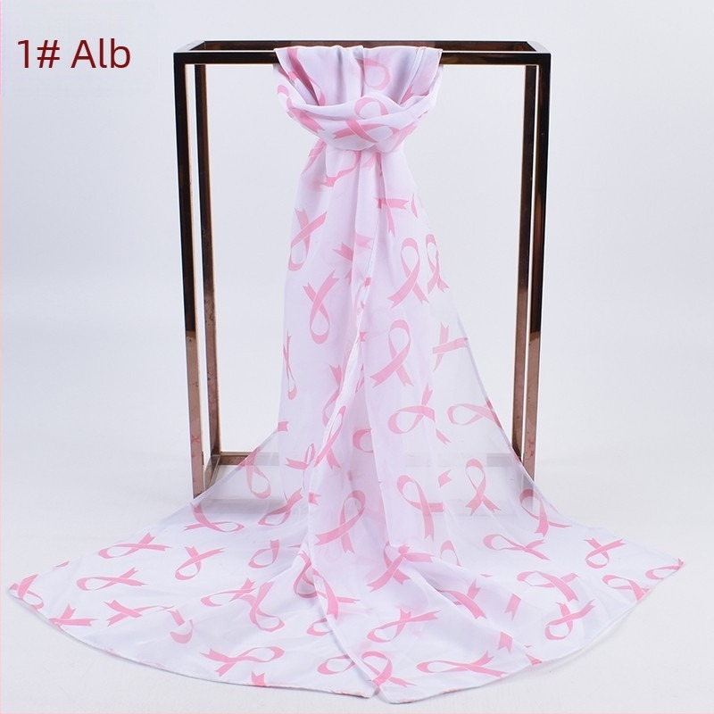 Șal din chiffon pentru femei, cu imprimeu cu fundă, ușor și respirabil, 150×35 cm, 100% poliester