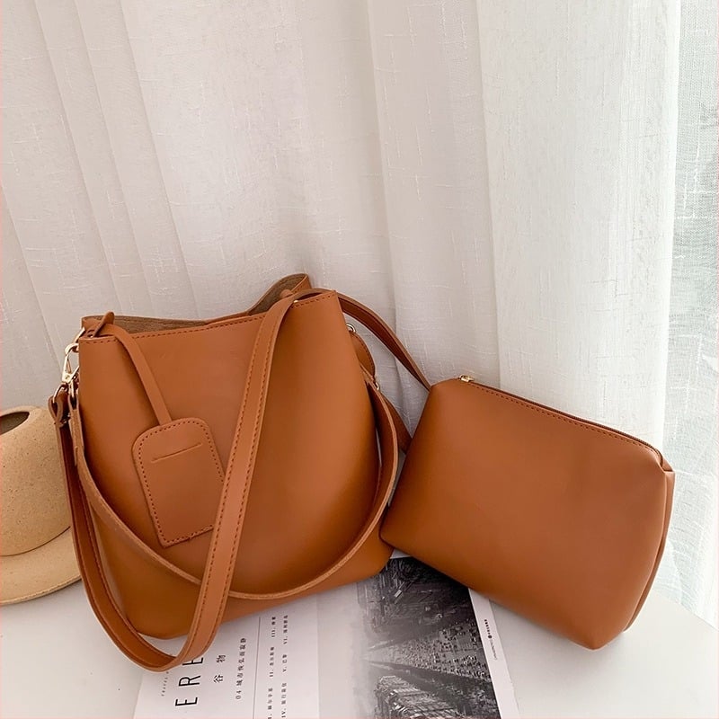 Geantă bucket PU pentru femei, pentru umăr și crossbody, capacitate mare, stil retro urban.