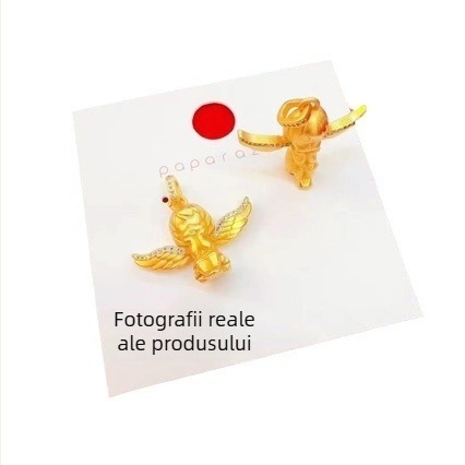 Colier pentru femei cu pandantiv înger într-o nuanță aurie, Cupidon și lanț clavicular cu mărgele norocoase