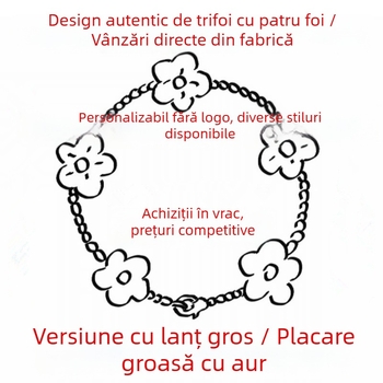 Brățară pentru femei din carnelian 18K, cu trifoi cu patru foi și floare cu cinci petale, design minimalist îngroșat