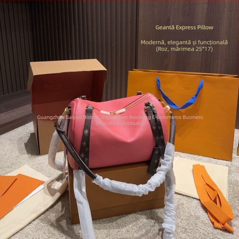 Geantă pentru femei Boston din piele naturală, model nou 2026, vintage, cu capacitate mare, versatilă pentru crossbody și poșetă, în formă de pernă