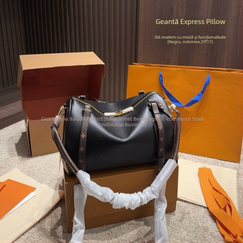 Geantă pentru femei Boston din piele naturală, model nou 2026, vintage, cu capacitate mare, versatilă pentru crossbody și poșetă, în formă de pernă