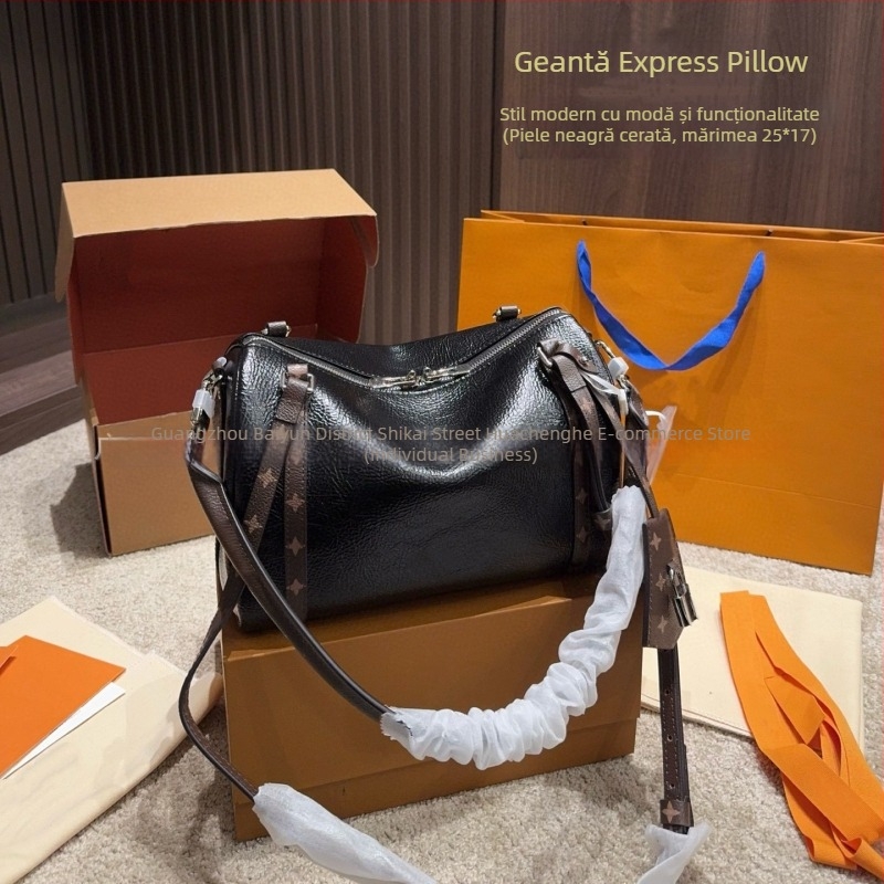 Geantă pentru femei Boston din piele naturală, model nou 2026, vintage, cu capacitate mare, versatilă pentru crossbody și poșetă, în formă de pernă