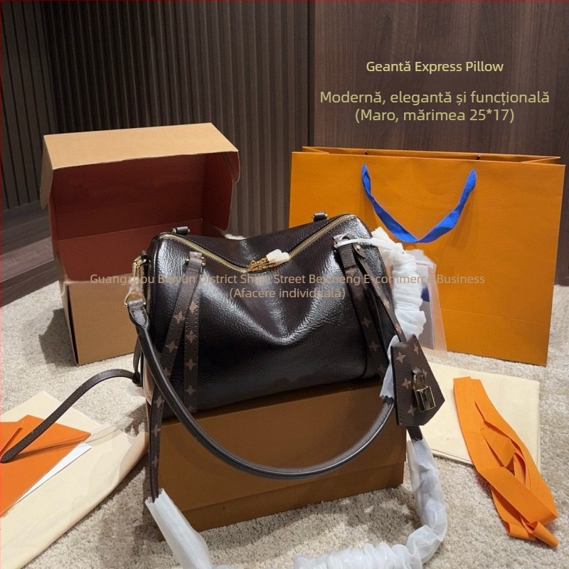 Geantă pentru femei Boston din piele naturală, model nou 2026, vintage, cu capacitate mare, versatilă pentru crossbody și poșetă, în formă de pernă