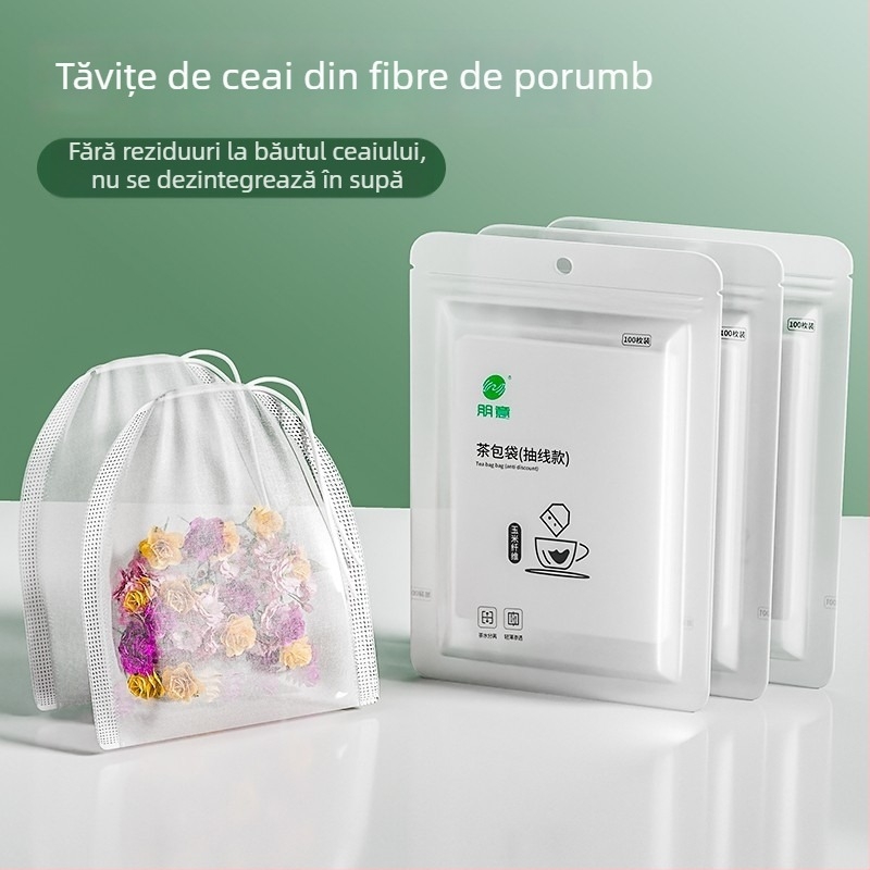 Saci de ceai din fibre de porumb, de unică folosință, goi, pentru infuzare, filtre mici