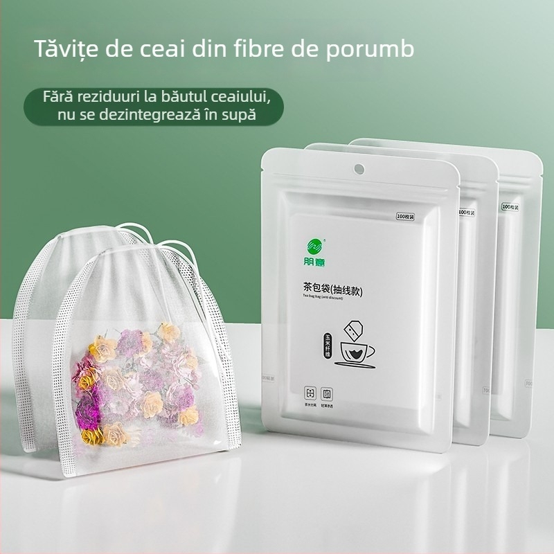 Saci de ceai din fibre de porumb, de unică folosință, goi, pentru infuzare, filtre mici