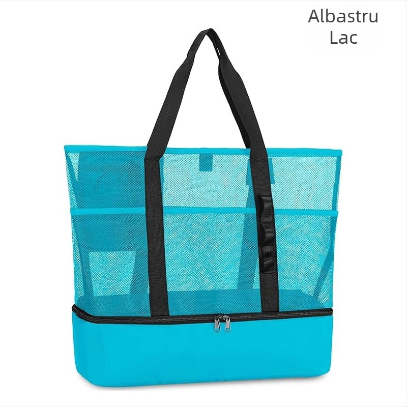Geantă de plajă cu două compartimente, separare umed-uscat, izolată, mare capacitate pentru costumi de baie și încălțăminte