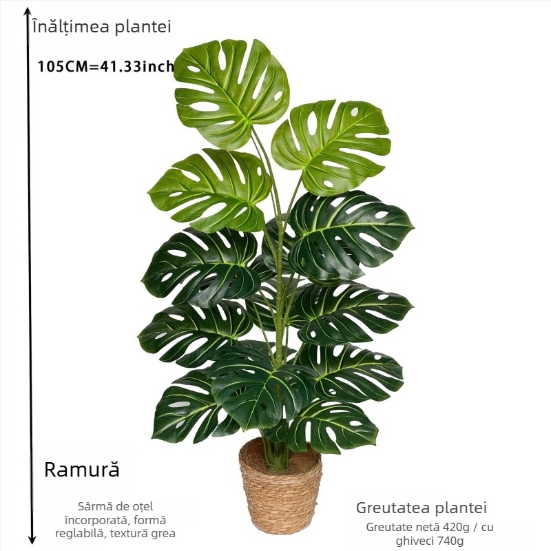 Plantă Monstera artificială cu frunze mari, decor pentru interior și exterior, înălțime 100–200 cm în ghiveci