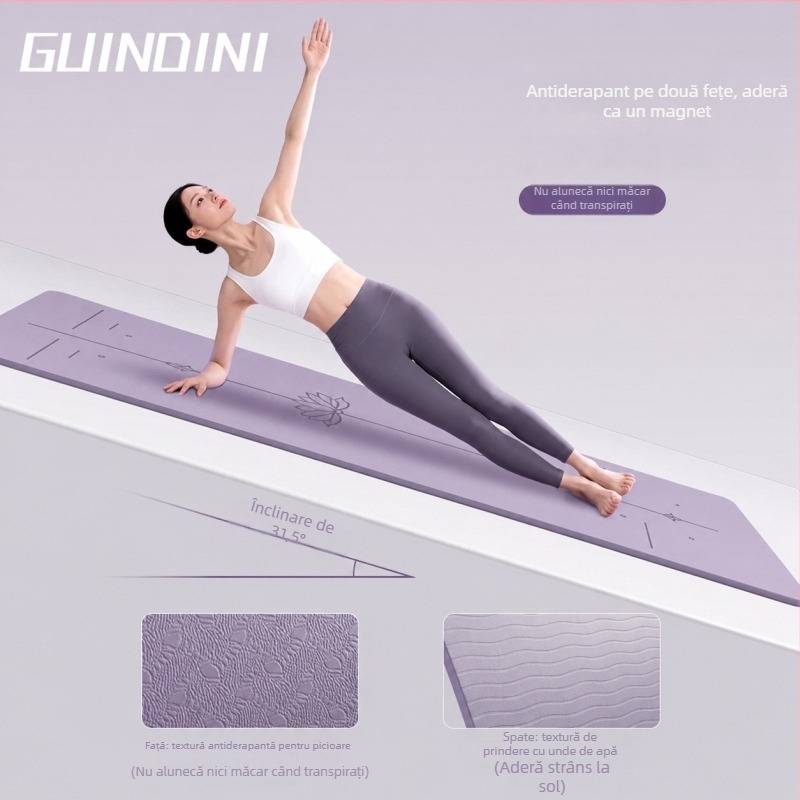 TPE covor de yoga, cu două fețe antiderapante, gros pentru fitness acasă și dans, amortizare, fără zgomot, 183 x 61 cm