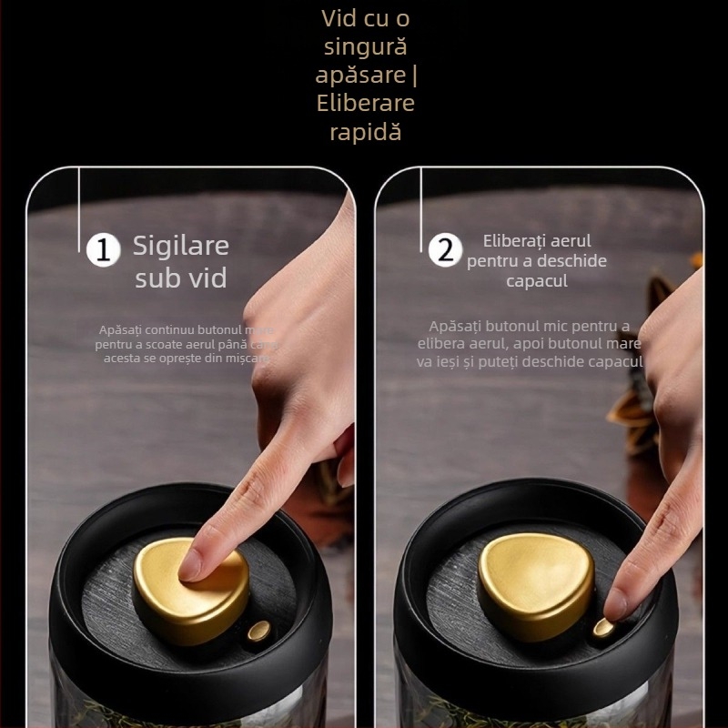 Recipient din sticlă vidat pentru boabe de cafea și frunze de ceai, clasă alimentară, protejat de lumină, rezistent la umezeală, borosilicat, recipient sigilat