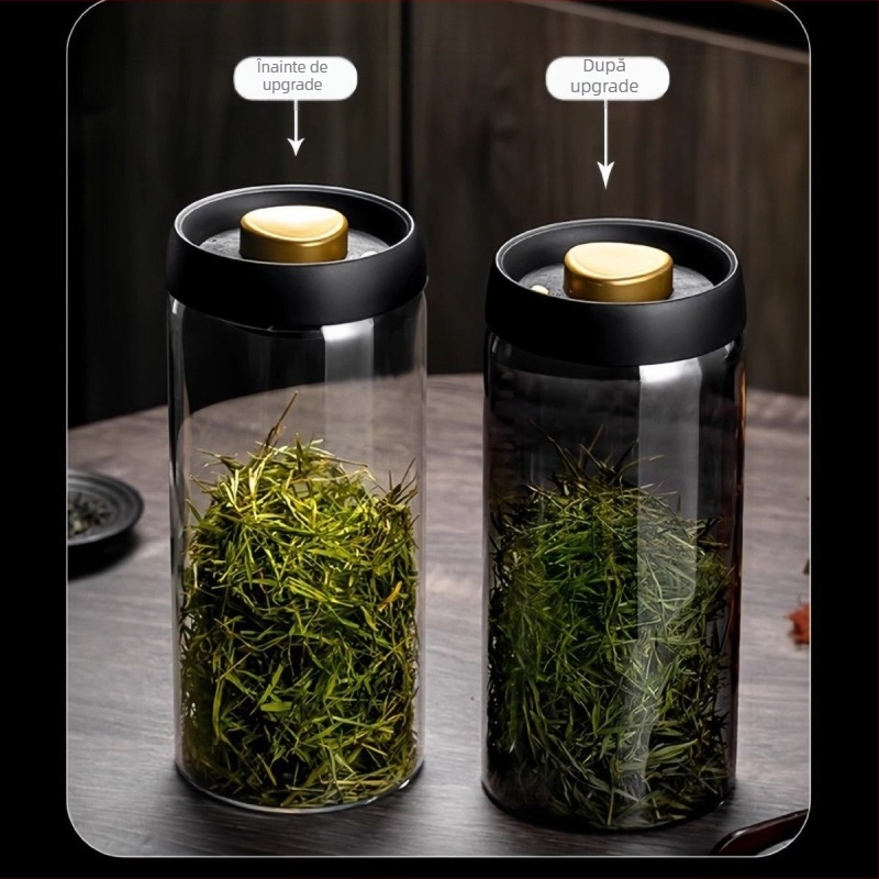Recipient din sticlă vidat pentru boabe de cafea și frunze de ceai, clasă alimentară, protejat de lumină, rezistent la umezeală, borosilicat, recipient sigilat