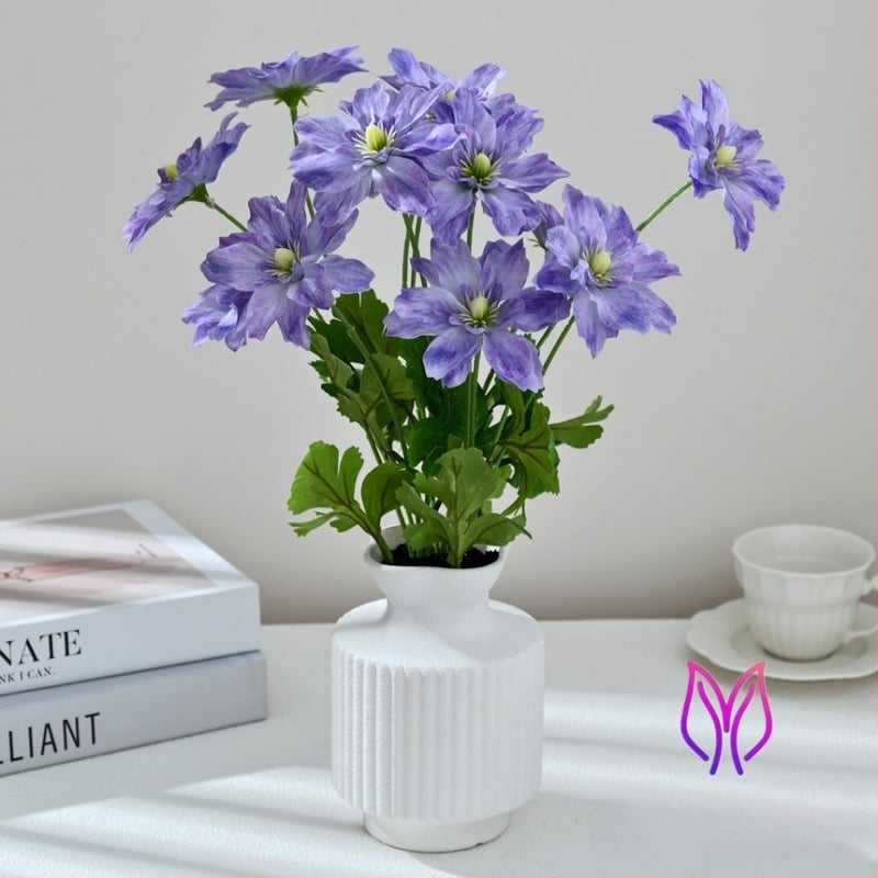 Bonsai hortensie artificial pentru decor interior, plantă în ghiveci, peisaj floral cu 12 capete