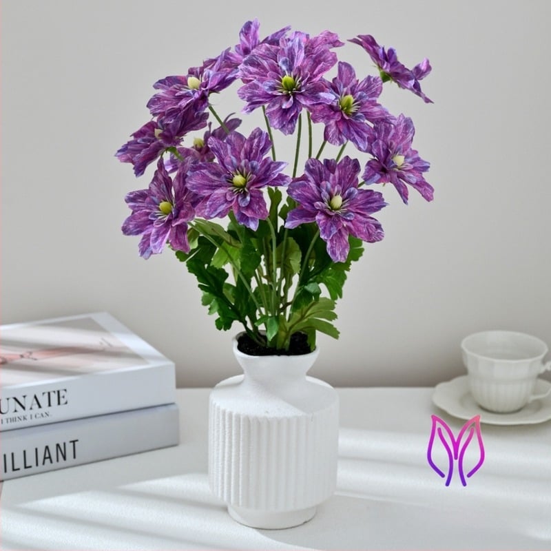 Bonsai hortensie artificial pentru decor interior, plantă în ghiveci, peisaj floral cu 12 capete