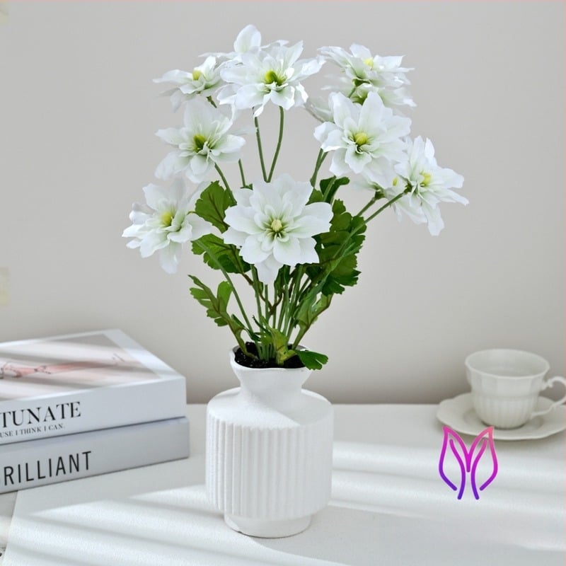 Bonsai hortensie artificial pentru decor interior, plantă în ghiveci, peisaj floral cu 12 capete